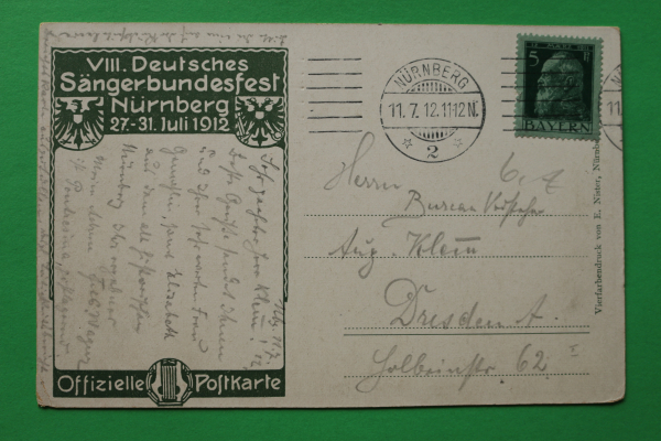 AK Nürnberg / 1912 / 50 jähriges Bestehen Deutscher Sängerbund / Wappen Fürsten / Künstler Karte C Schmidt